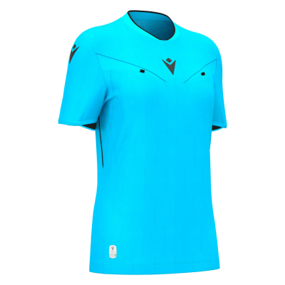 Футболка судейская проф. женская MACRON TESS ECO SHIRT SS NEON SKY BLUE/ BLACK