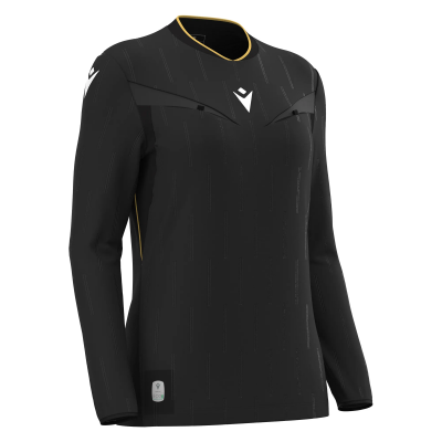 Футболка судейская проф. женская MACRON TESS ECO SHIRT LS BLACK/GOLD
